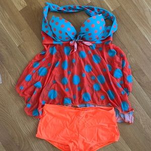 🌴☀️ Summer / Vacation Ready☀️🌴 2pc Polka-Dot Sheer Tankini/ Boy-shorts